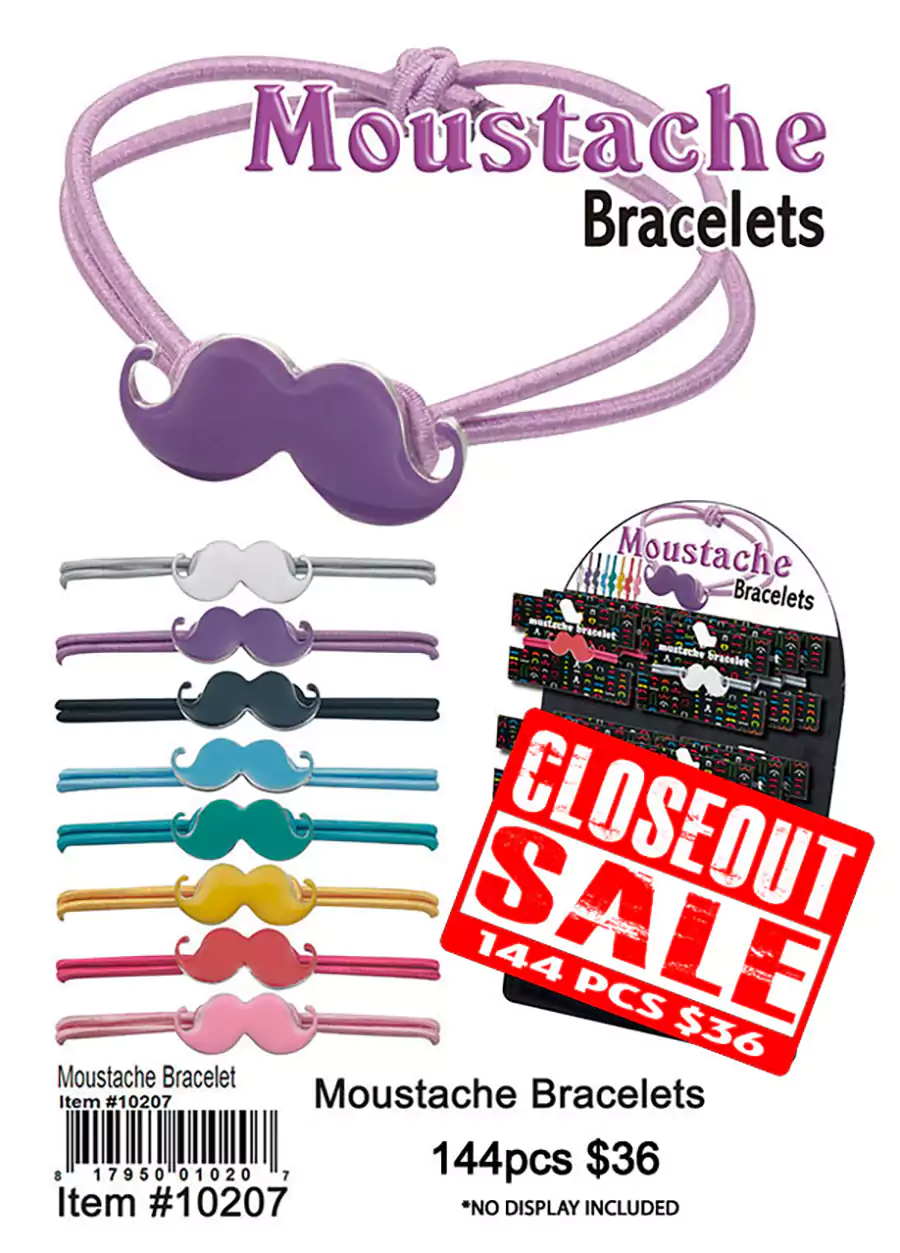 Moustache Bracelets - Closeout 144 Pcs.